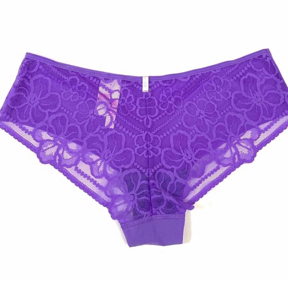 Victorias Secret Pink Low Rise Floral Lace on back Cheekster panty Purple Large
